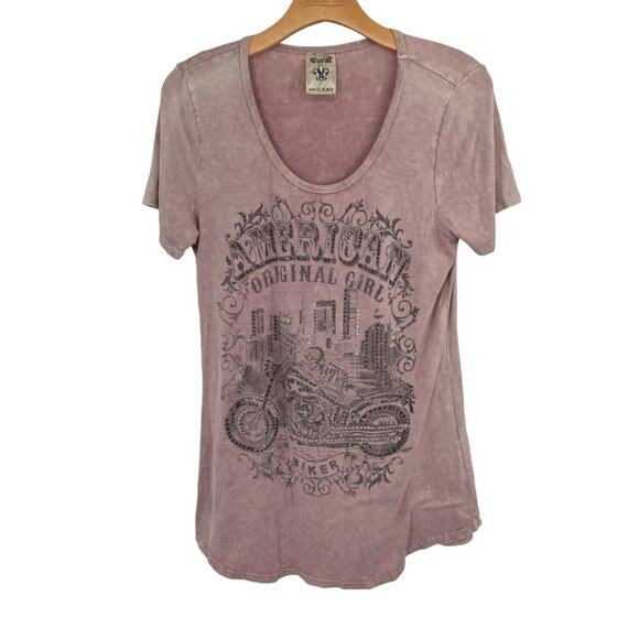 Vocal American Original Girl Biker Graphic Tee size medium Y2K pink USA - Picture 4 of 9